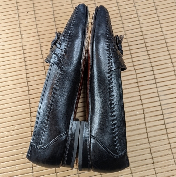Florsheim Woven Vamp Tassel Leather Loafers men's sz 10 EEE Black Dress Shoes Ca - Picture 6 of 11
